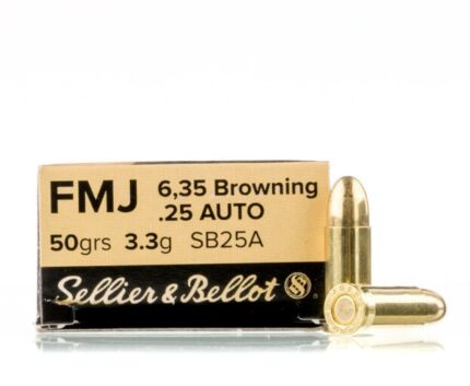 Sellier & Bellot 25 ACP Ammo - 50 Rounds of 50 Grain FMJ